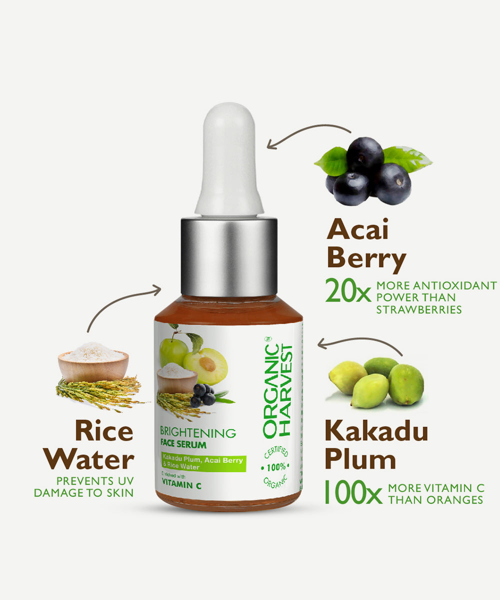 Organic Harvest - Brightening Face Serum with Kakadu Plum, Acai Berry, & Rice Water