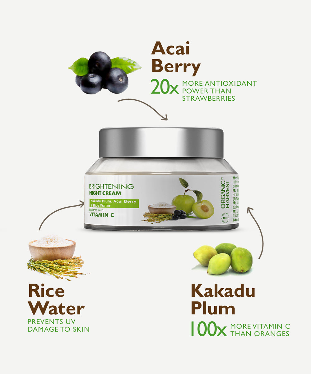 Organic Harvest  Brightening Night Cream with Kakadu Plum Acai Berry and Rice Water