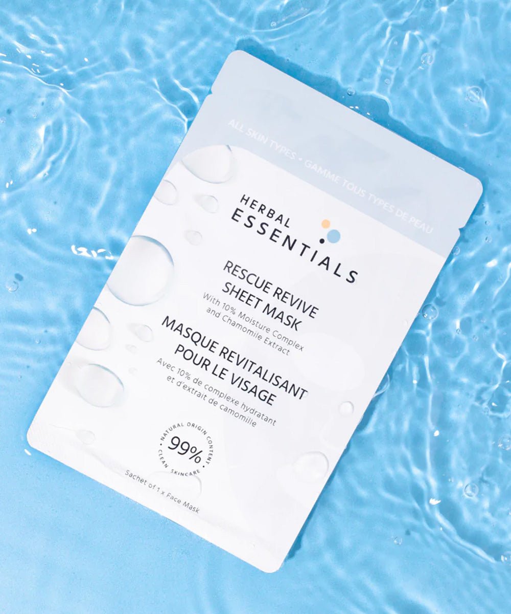 Herbal Essentials - Hydrating Rescue Revive Sheet Mask - Single Sachet with Ascorbic Acid, Humectant Complex & Argan Oil - Secret Skin