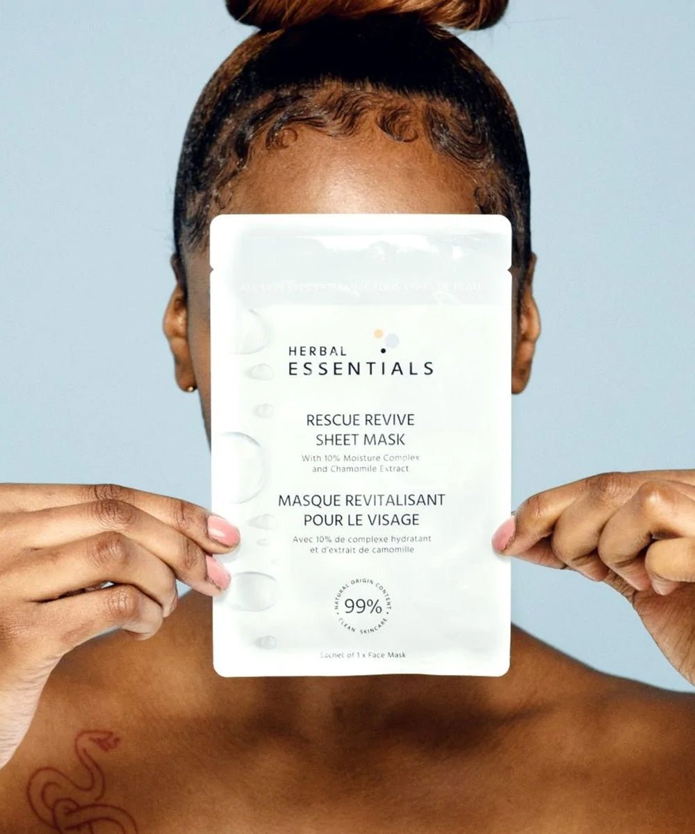 Herbal Essentials - Hydrating Rescue Revive Sheet Mask - Single Sachet with Ascorbic Acid, Humectant Complex & Argan Oil - Secret Skin