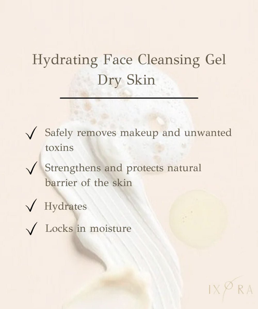 Ixora - Deep Hydrating Face Cleansing Gel with Shea Butter, Jojoba Seed Oil & Coconut Oil for Dry Skin