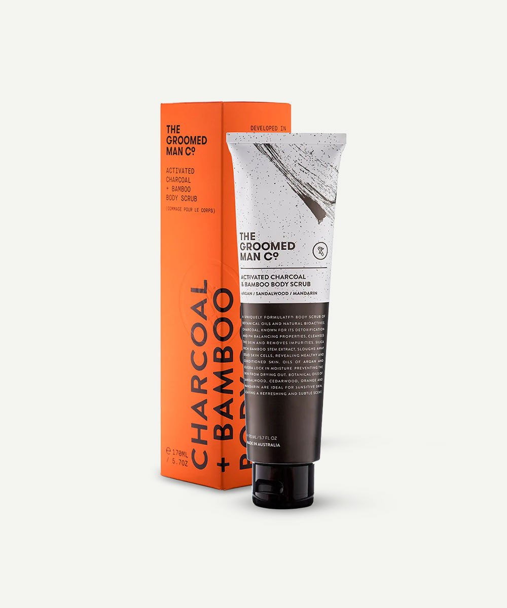 The Groomed Man Co - Purifying Body Scrub with Activated Charcoal & Bamboo to Exfoliate, Strengthen & Repair Skin - Secret Skin